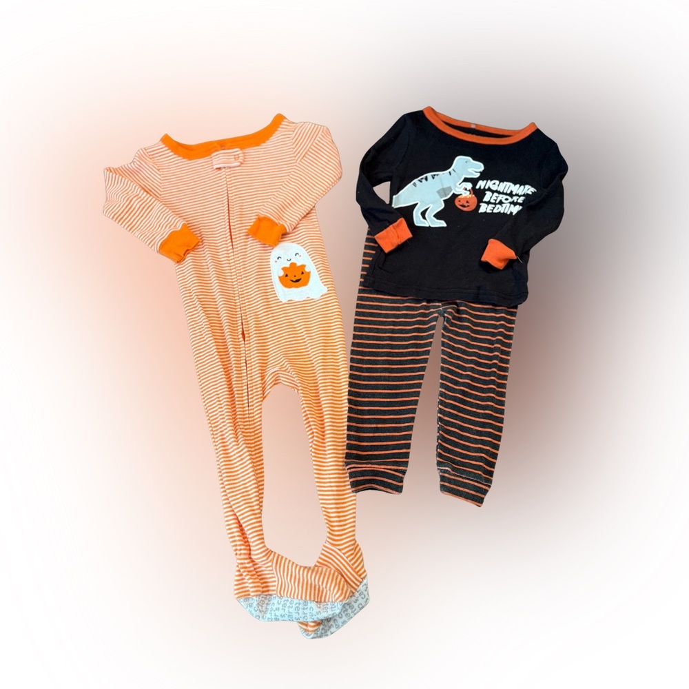 Carter's Orange and‎ Black Dinosaur Pajama Set
